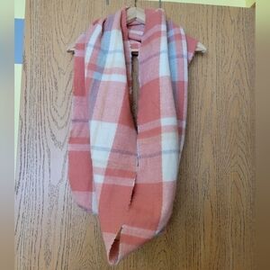 Orange, cream, and grey plaid infinity scarf